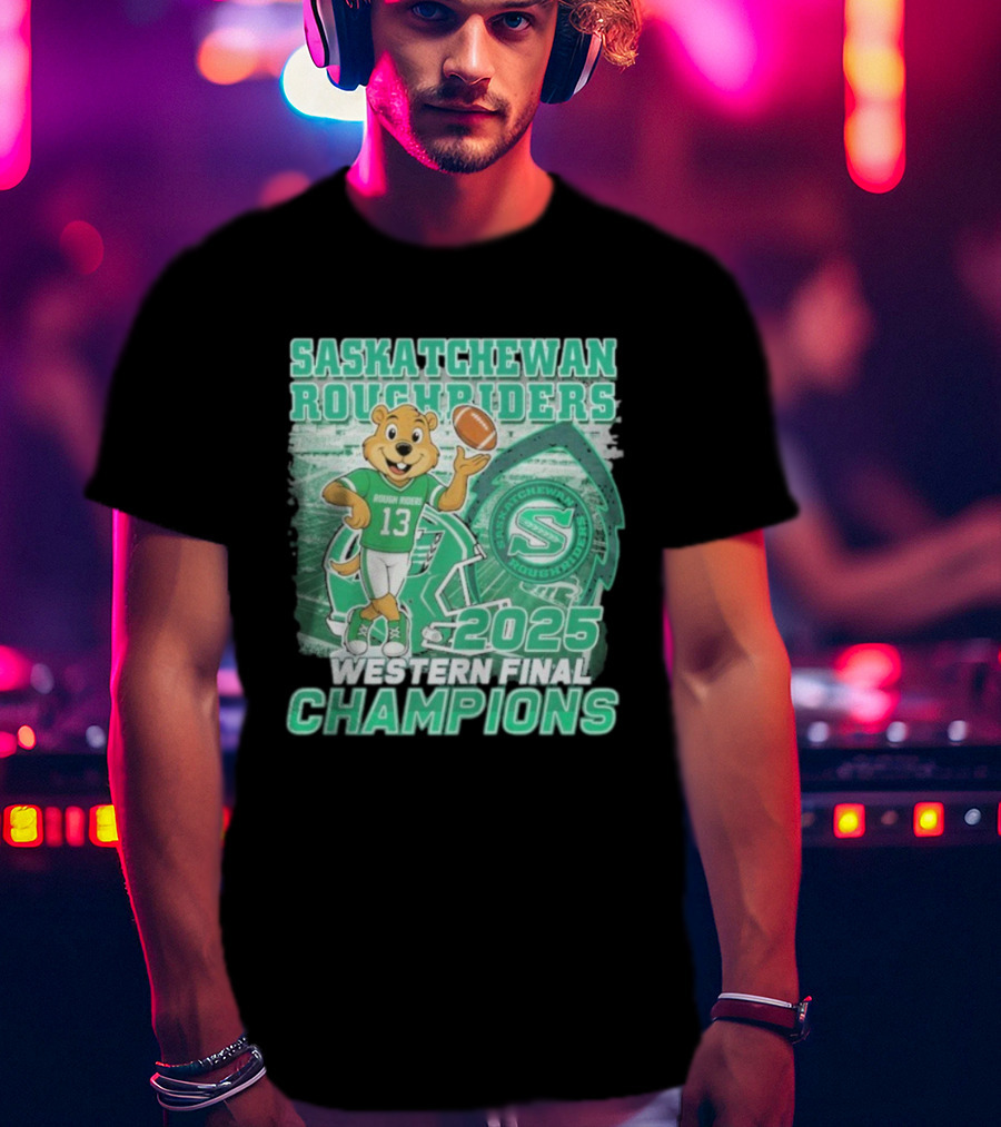 Saskatchewan Roughriders 2025 Western Final Champions Mascot Football T-Shirt