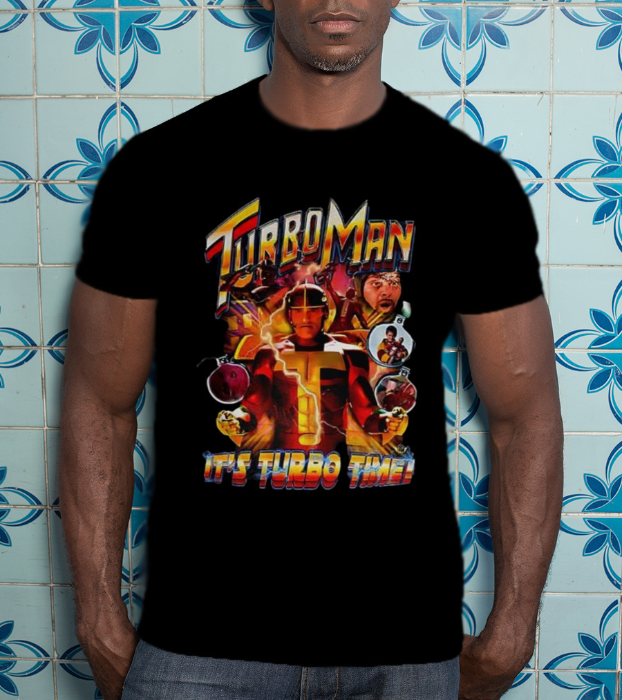 Turbo Man It's Turbo Time Christmas Bauble Lightning Hero Scene T-Shirt