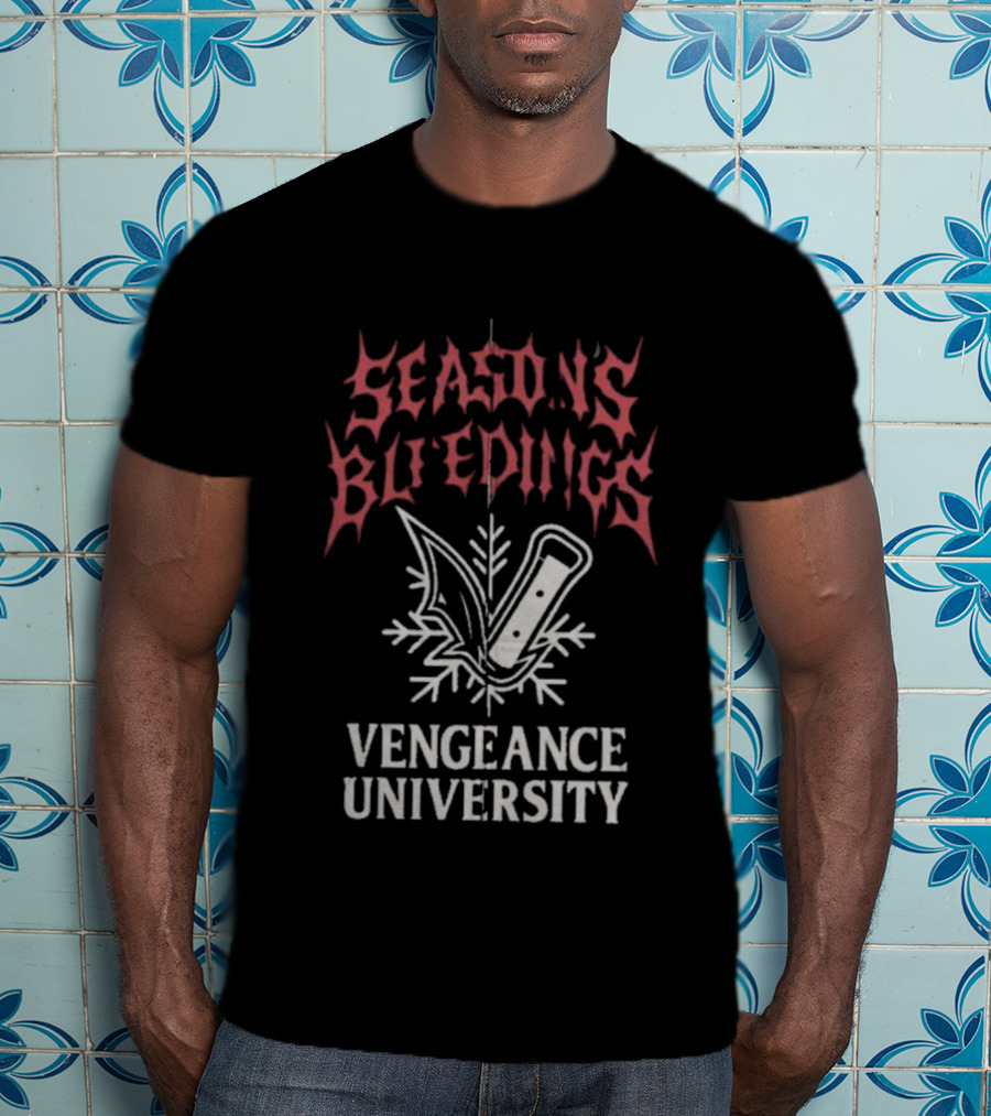 Vengeance University's Season's Bleedings Christmas Knife Snowflake T-Shirt