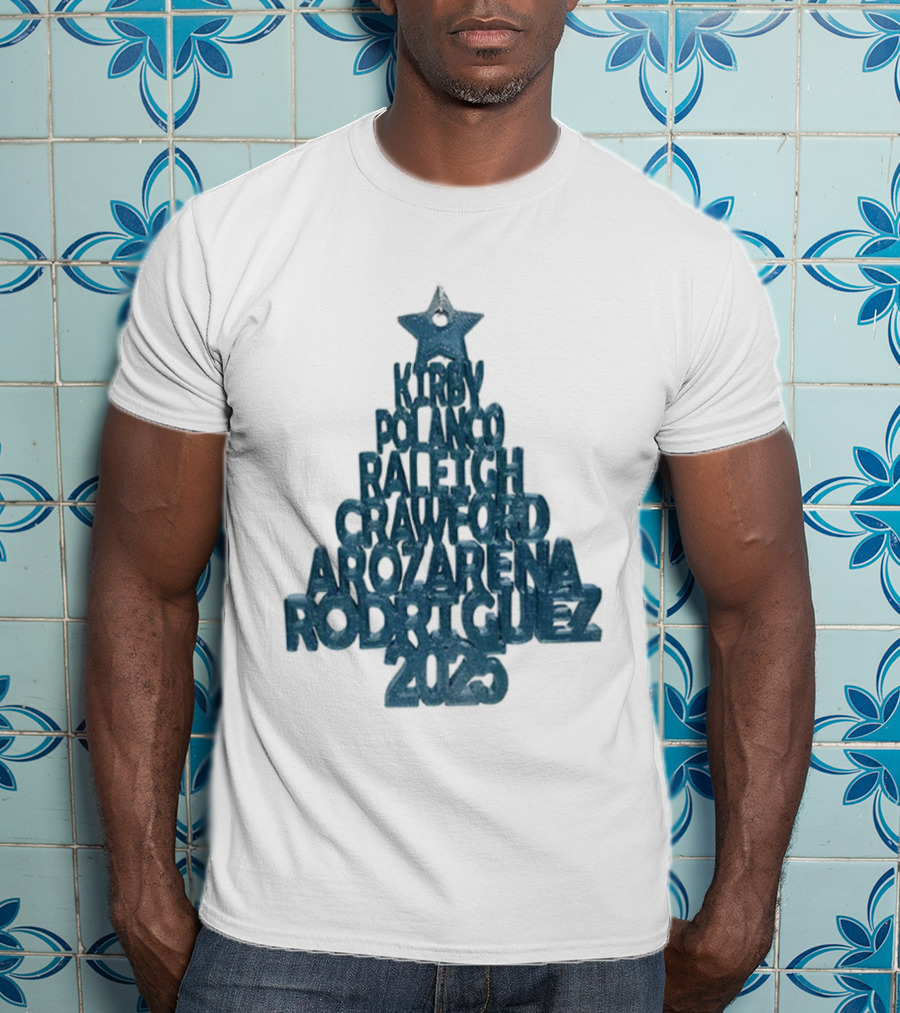 2025 Seattle Mariners Kelenic Pollock Raleigh Crawford Arozarena Rodriguez Christmas Tree T-Shirt