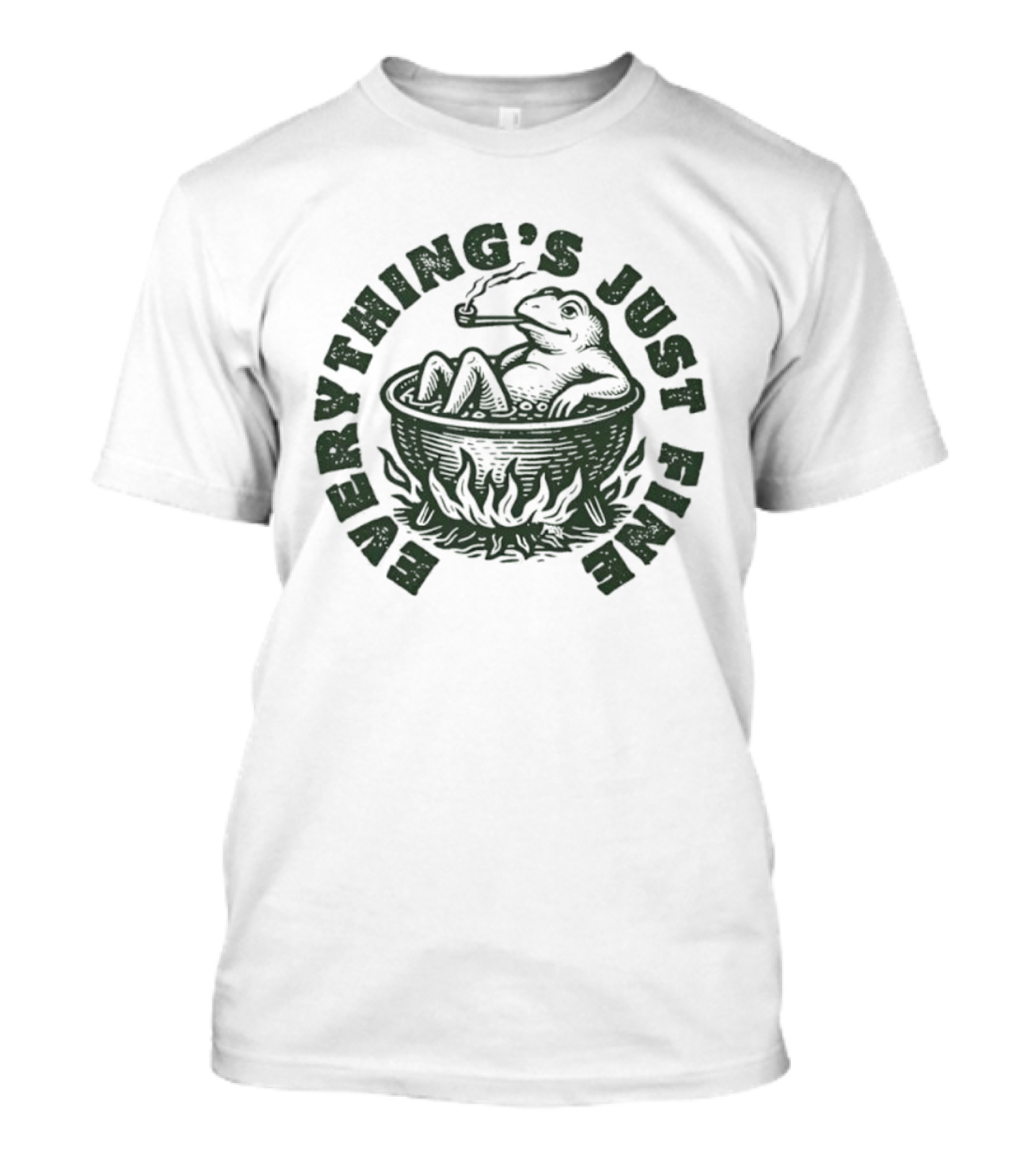 Boiling Frog Everything's Just Fine Smoking Illustration T-Shirt