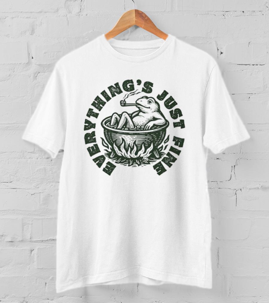 Boiling Frog Everything's Just Fine Smoking Illustration T-Shirt
