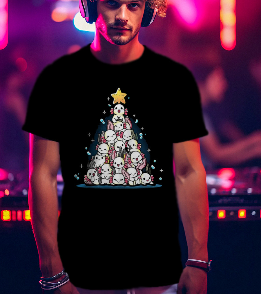 Axolotl Pyramid Shaped Christmas Tree Star Topper T-Shirt