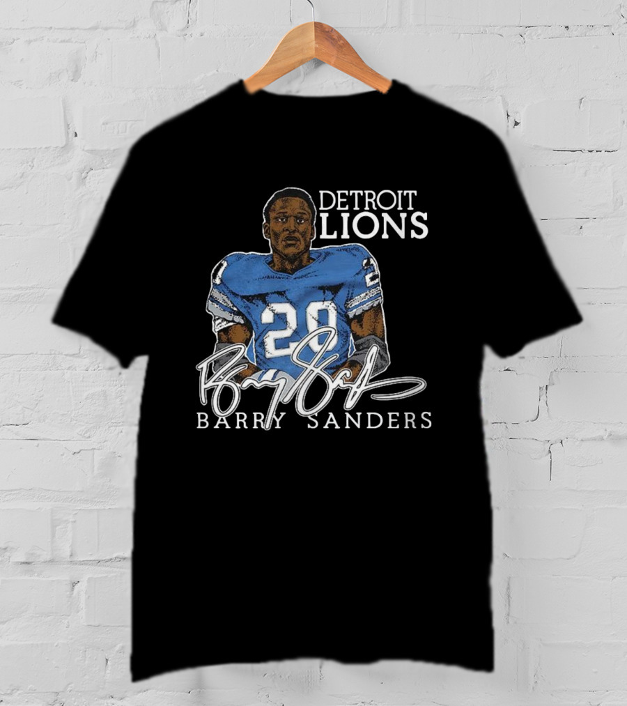 Detroit Lions Barry Sanders 20 Retired Player Classic Signature T-Shirt