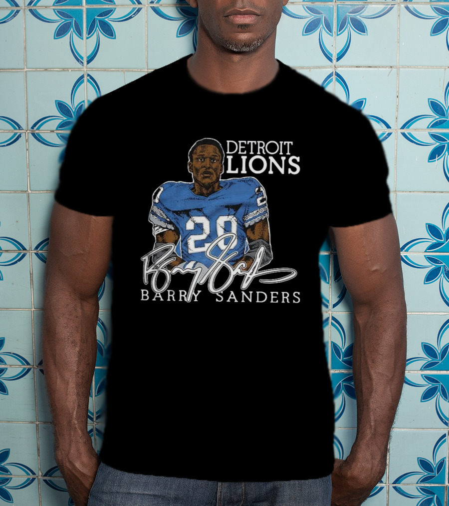 Detroit Lions Barry Sanders 20 Retired Player Classic Signature T-Shirt
