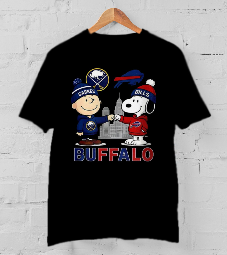 Charlie Brown Snoopy Buffalo Sabres Bills Skyline Fist Bump T-Shirt