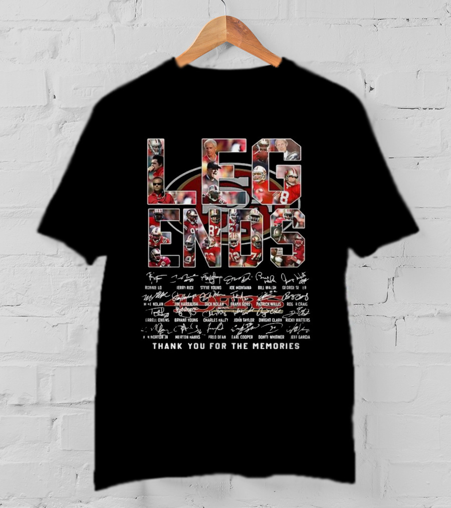 San Francisco 49ers LEGENDS Player Collage Thank You For The Memories Signatures T-Shirt