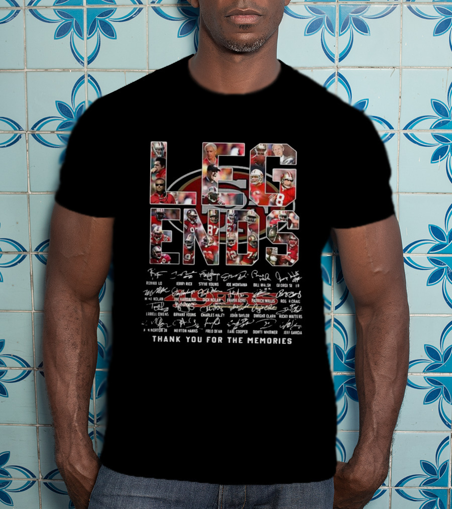 San Francisco 49ers LEGENDS Player Collage Thank You For The Memories Signatures T-Shirt