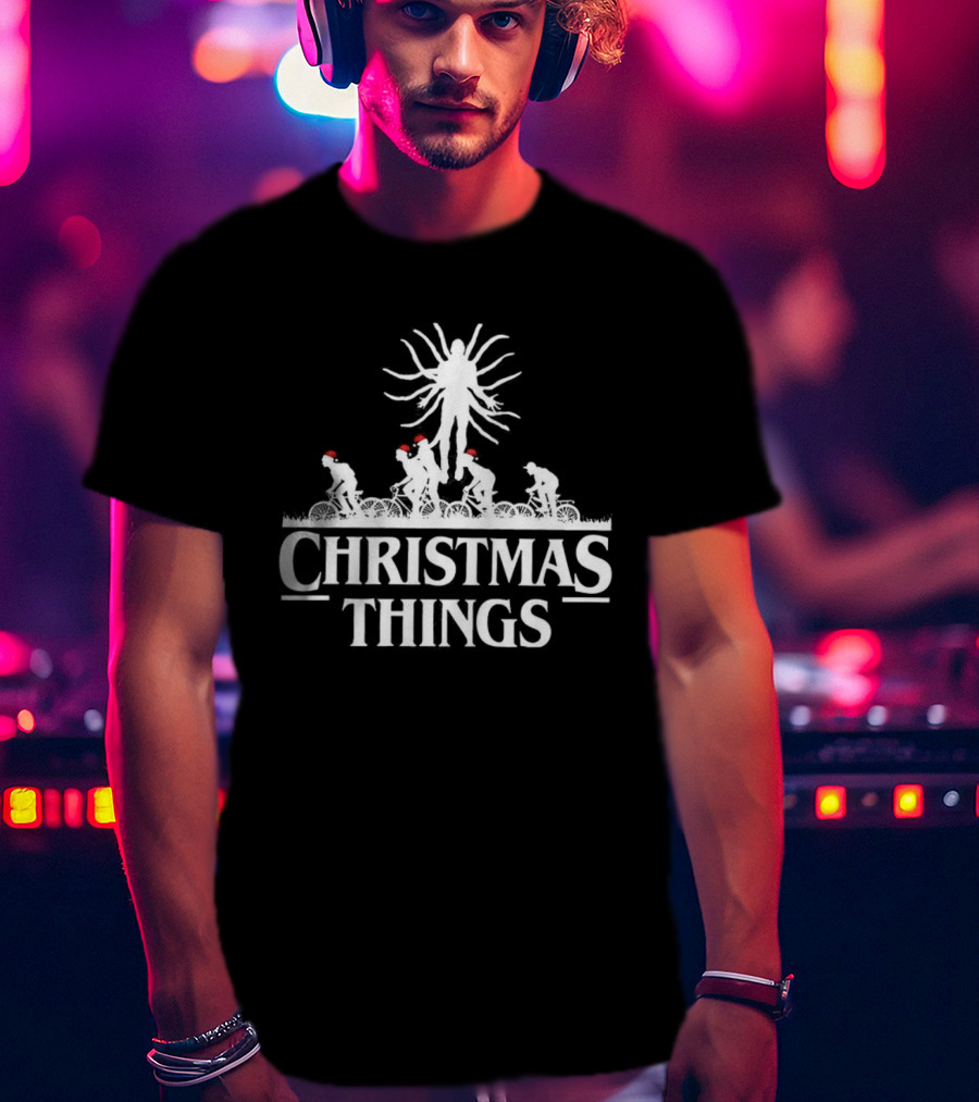 Stranger Things Christmas Demogorgon Silhouette Retro Festive Holiday Theme T-Shirt