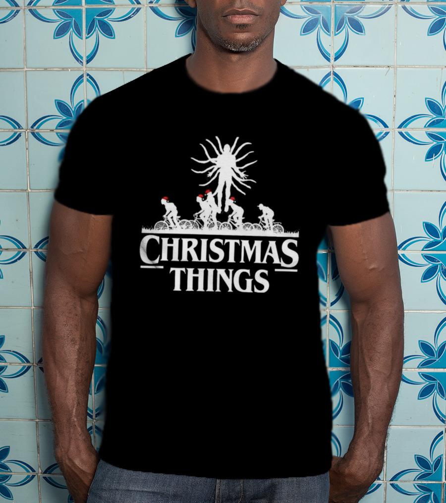 Stranger Things Christmas Demogorgon Silhouette Retro Festive Holiday Theme T-Shirt