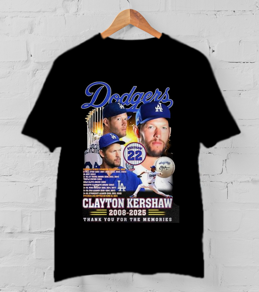 Dodgers Clayton Kershaw 2008-2025 Thank You For The Memories And Achievements T-Shirt