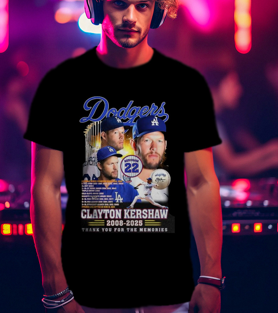 Dodgers Clayton Kershaw 2008-2025 Thank You For The Memories And Achievements T-Shirt