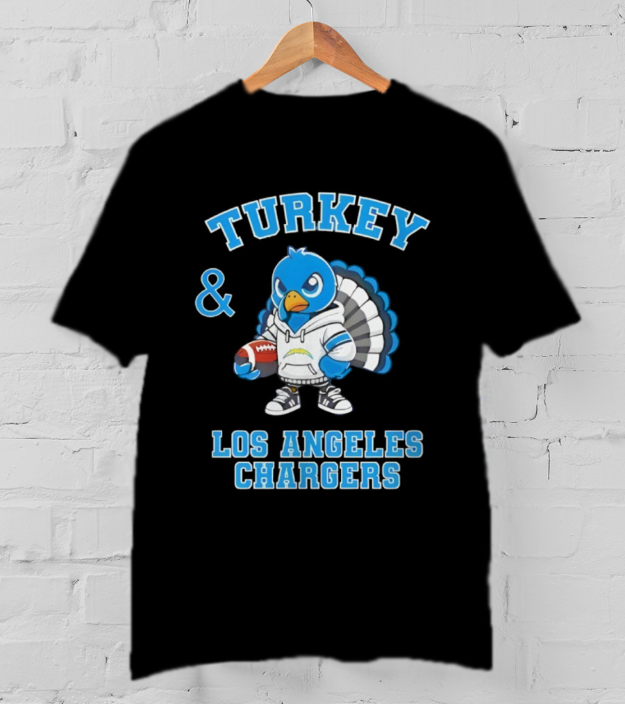 Turkey And Los Angeles Chargers Football NFL Thanksgiving Celebration T-Shirt