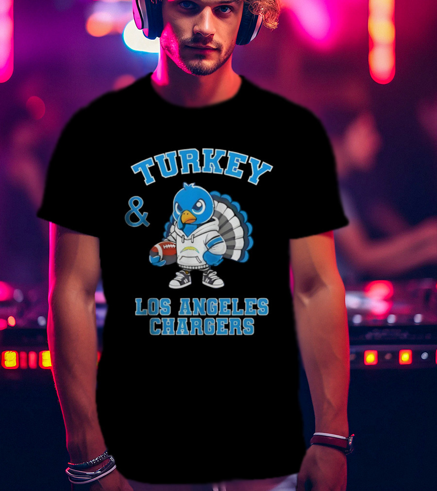 Turkey And Los Angeles Chargers Football NFL Thanksgiving Celebration T-Shirt