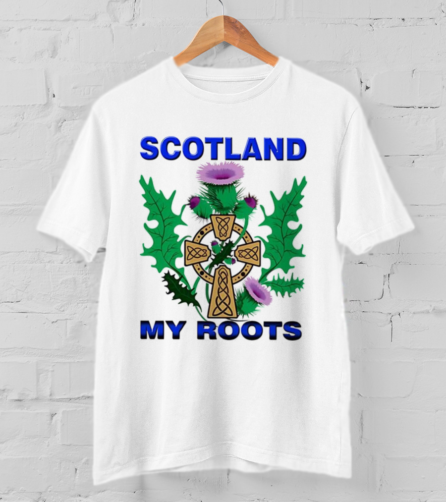 Scotland My Roots Celtic Cross Purple Thistle Heritage T-Shirt