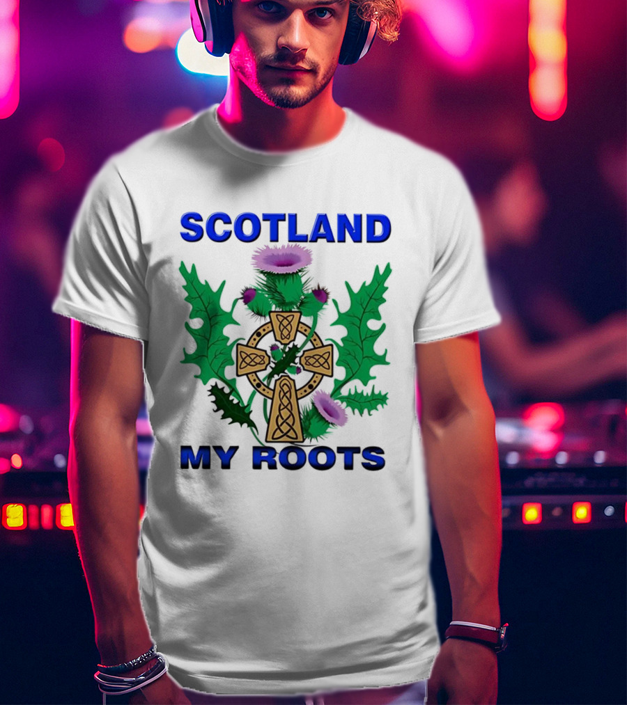 Scotland My Roots Celtic Cross Purple Thistle Heritage T-Shirt