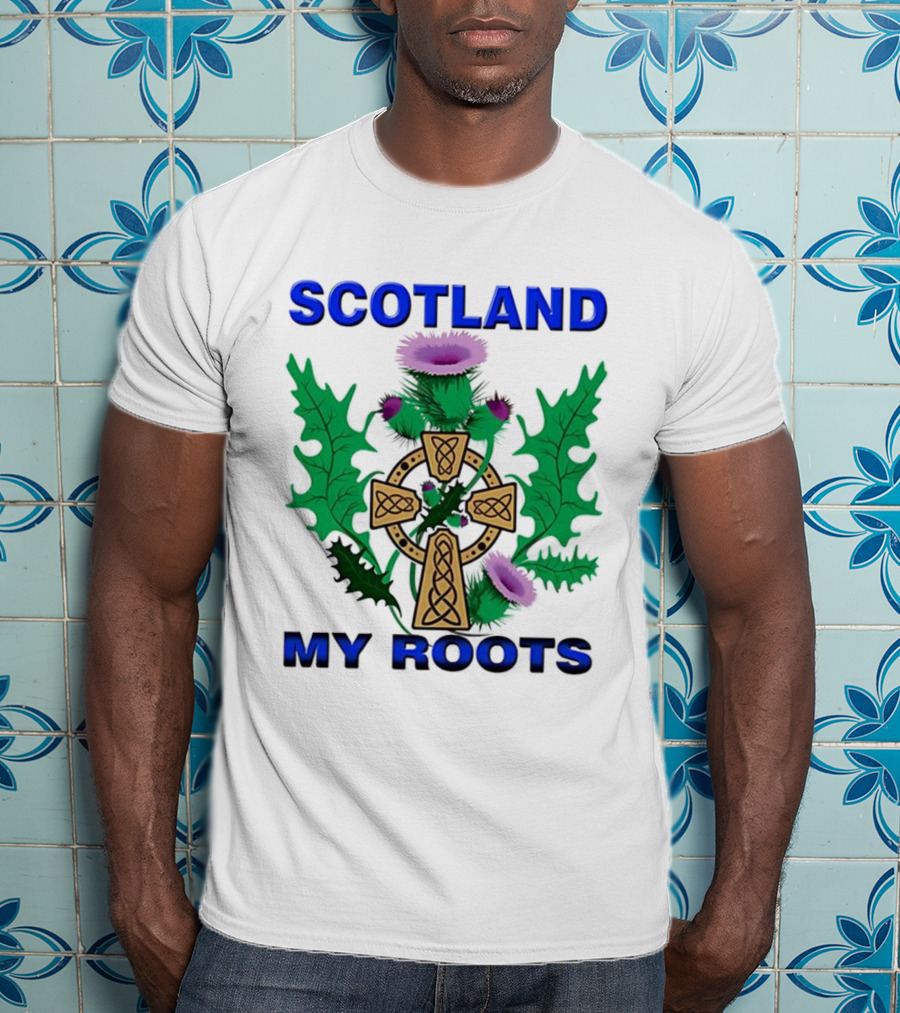 Scotland My Roots Celtic Cross Purple Thistle Heritage T-Shirt