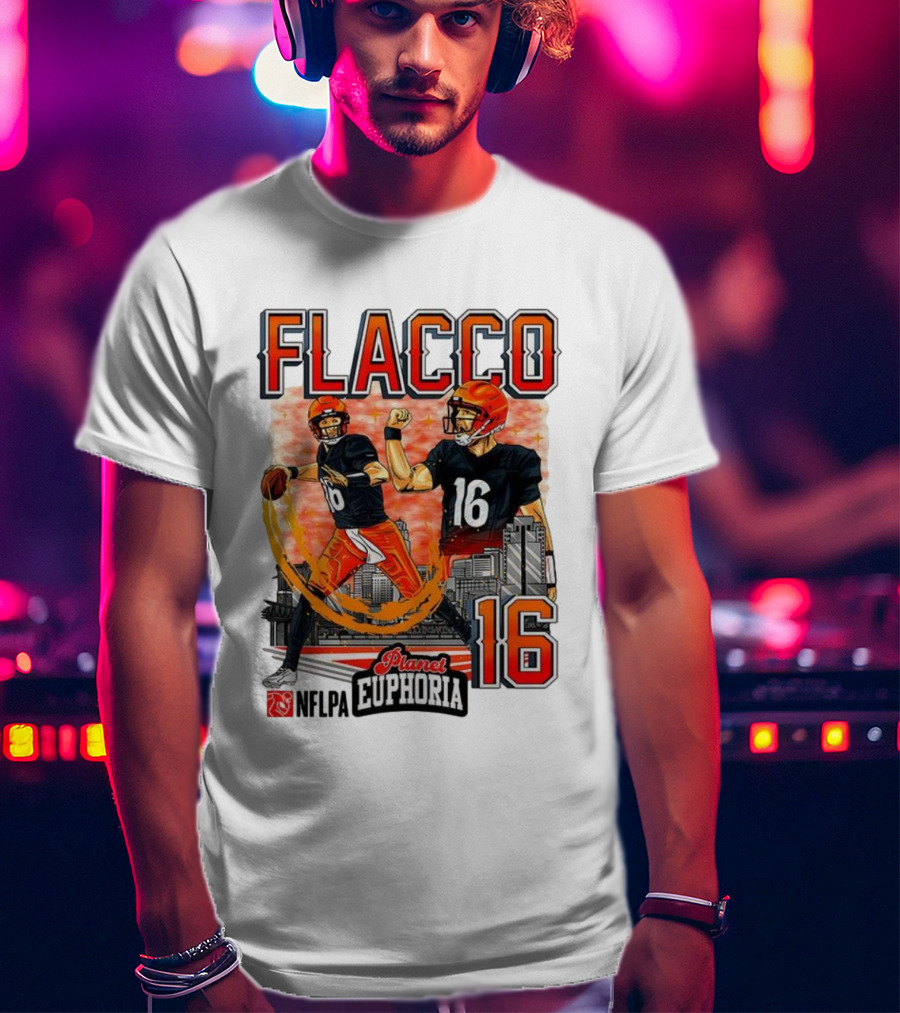 Joe Flacco Cincinnati Bengals Number 16 Planet Euphoria Skyline NFLPA T-Shirt