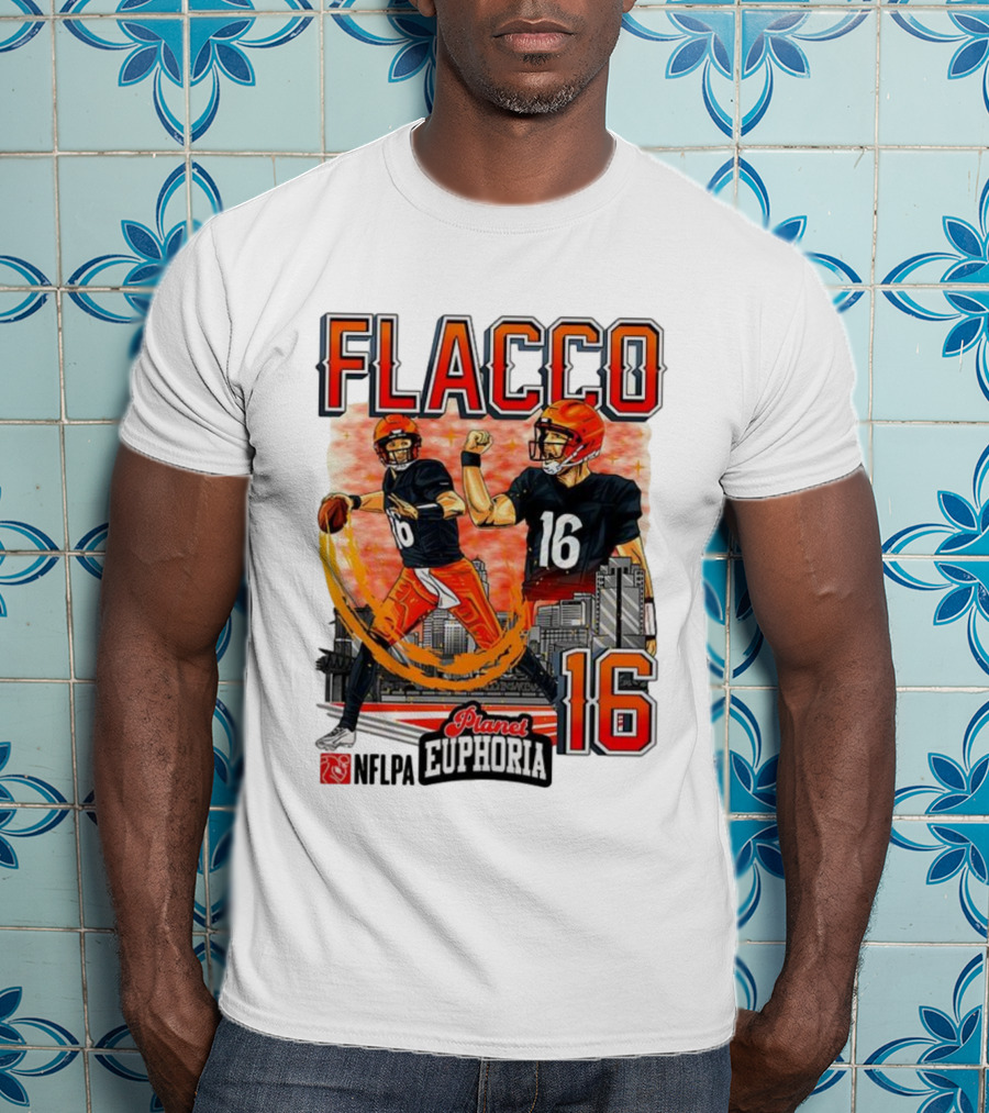 Joe Flacco Cincinnati Bengals Number 16 Planet Euphoria Skyline NFLPA T-Shirt
