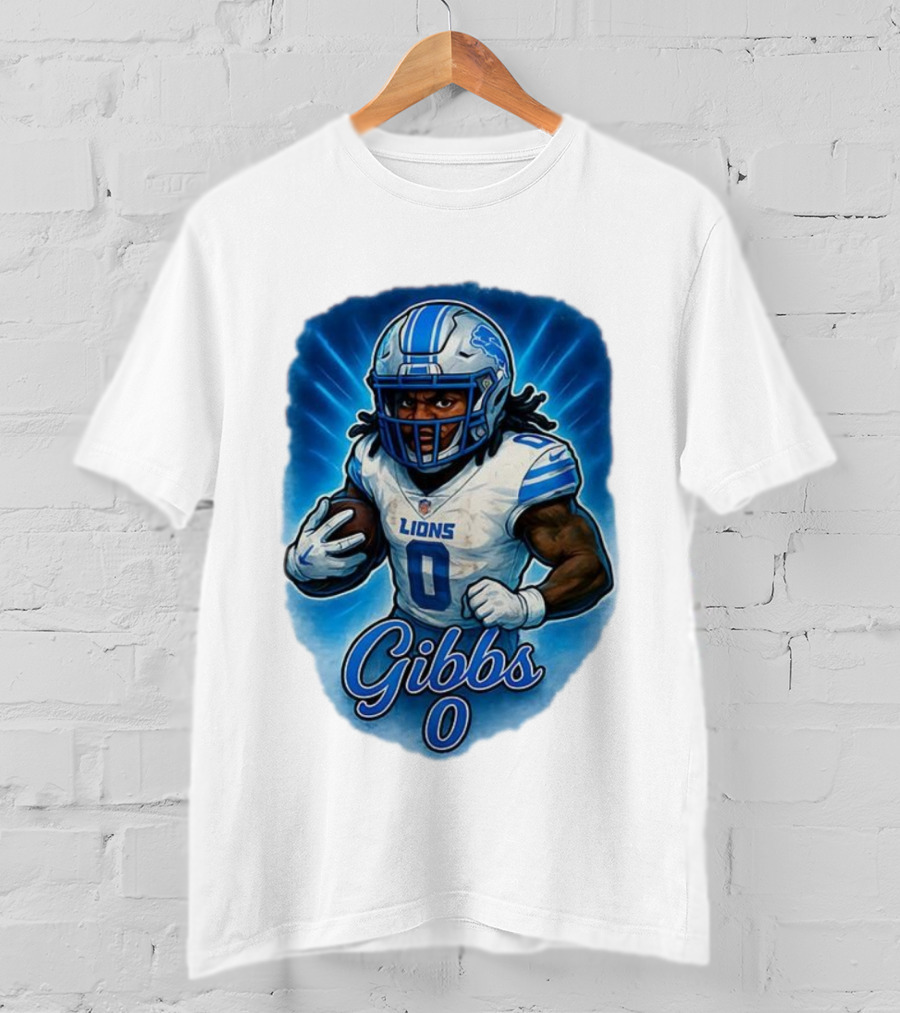 Gibbs Detroit Lions Number 0 Football Caricature T-Shirt