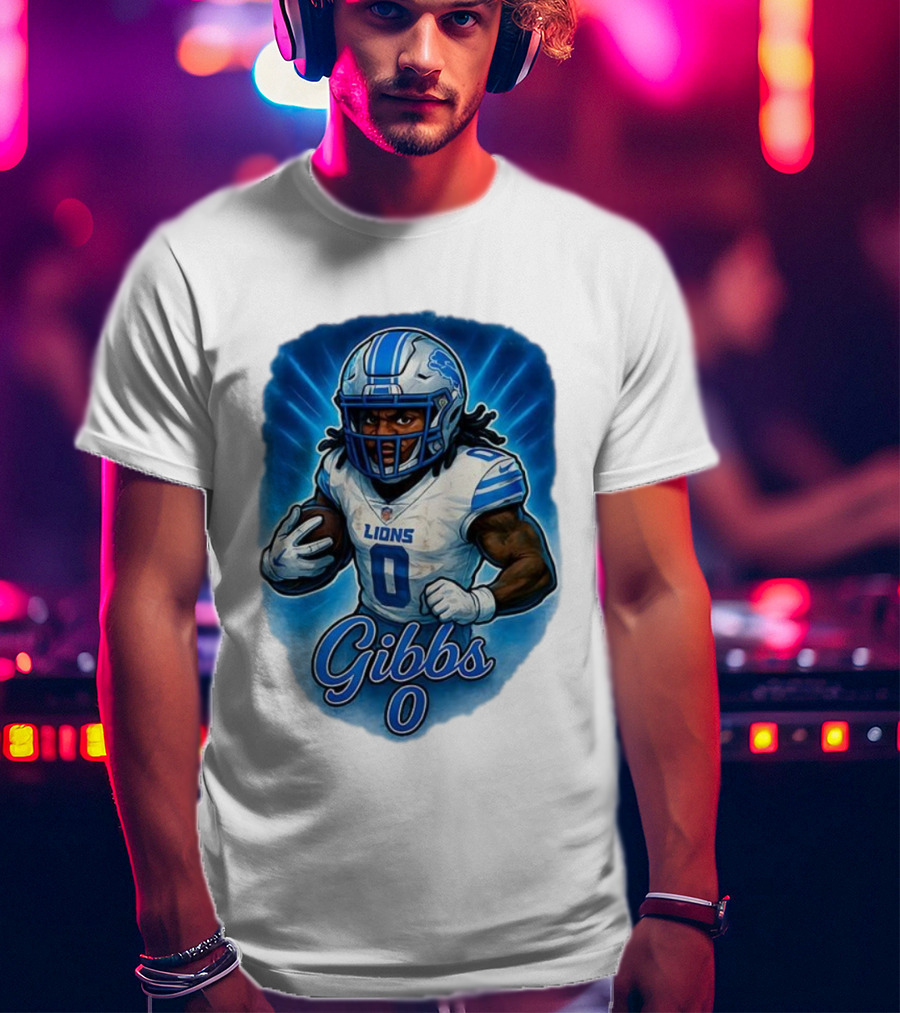 Gibbs Detroit Lions Number 0 Football Caricature T-Shirt