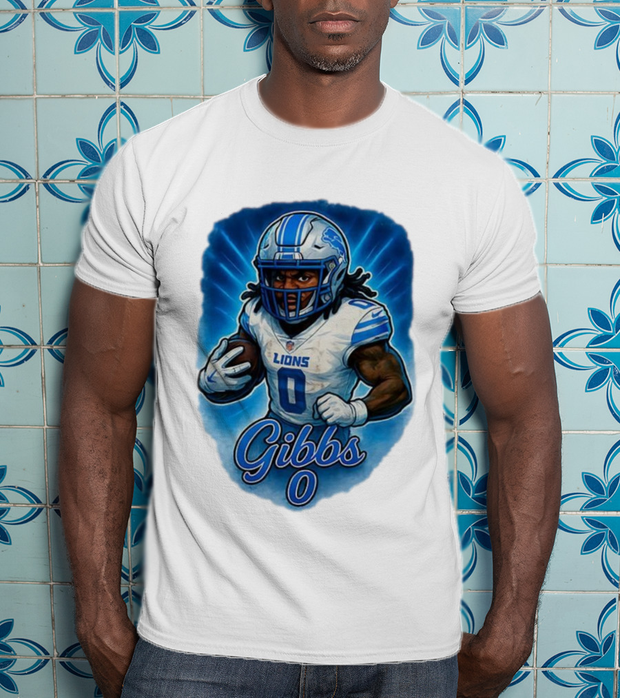 Gibbs Detroit Lions Number 0 Football Caricature T-Shirt