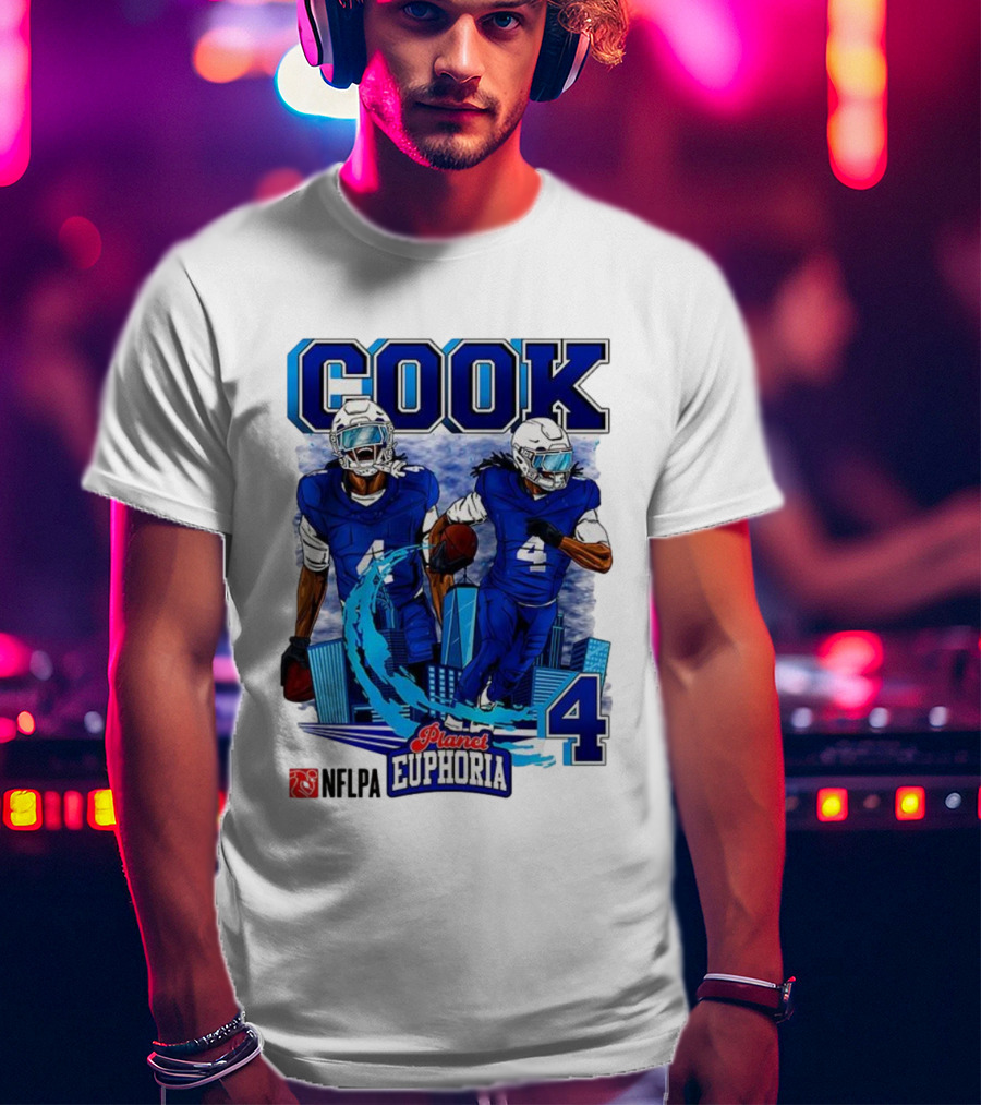 COOK NFLPA Planet Euphoria Number 4 Football Cartoon Skyline T-Shirt