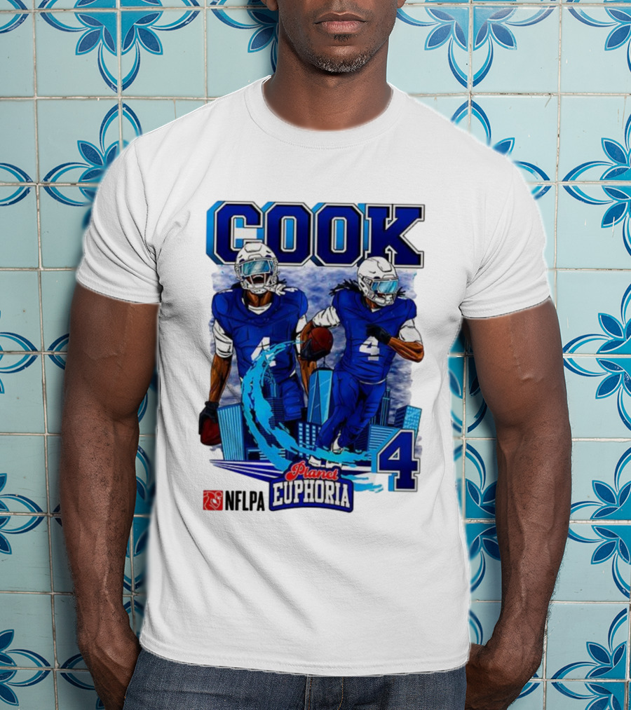 COOK NFLPA Planet Euphoria Number 4 Football Cartoon Skyline T-Shirt