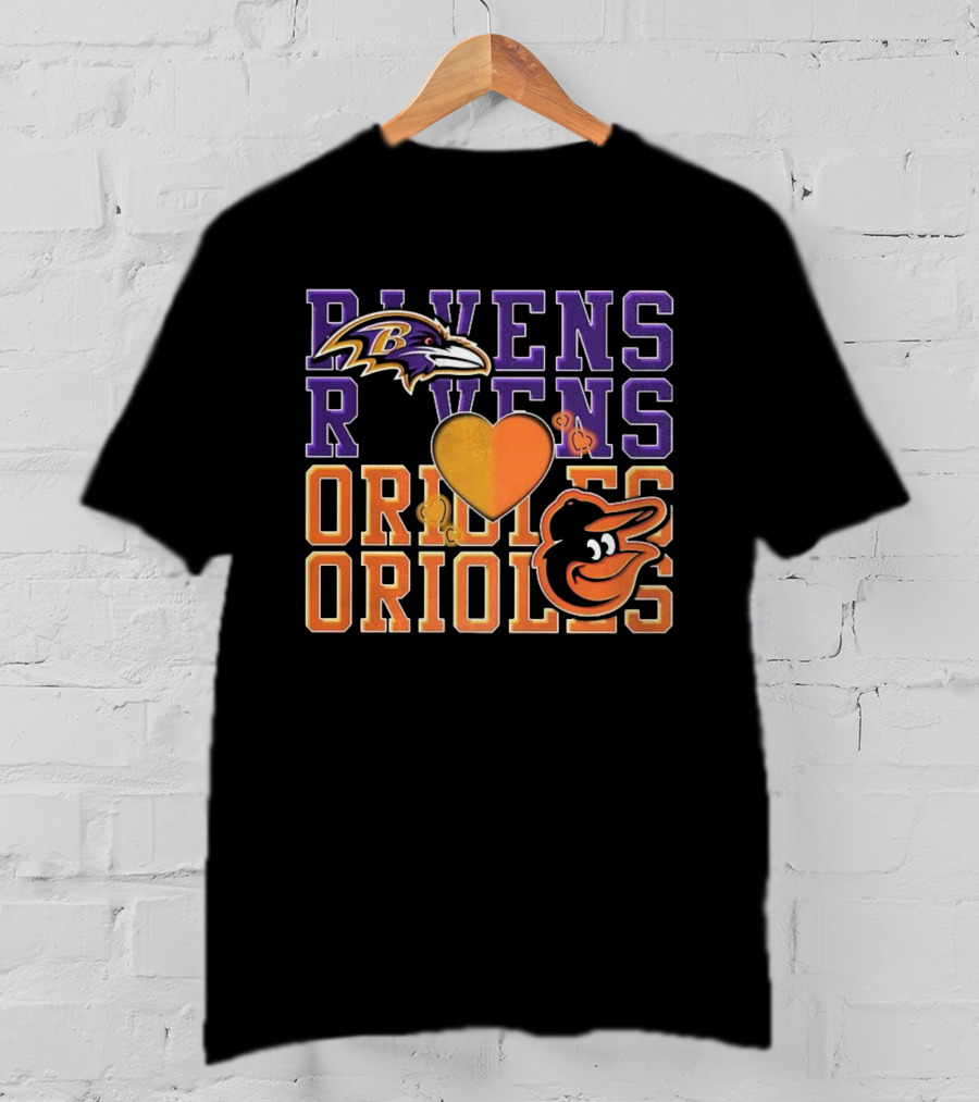 Baltimore Ravens Orioles Heart Fan Love NFL MLB T-Shirt