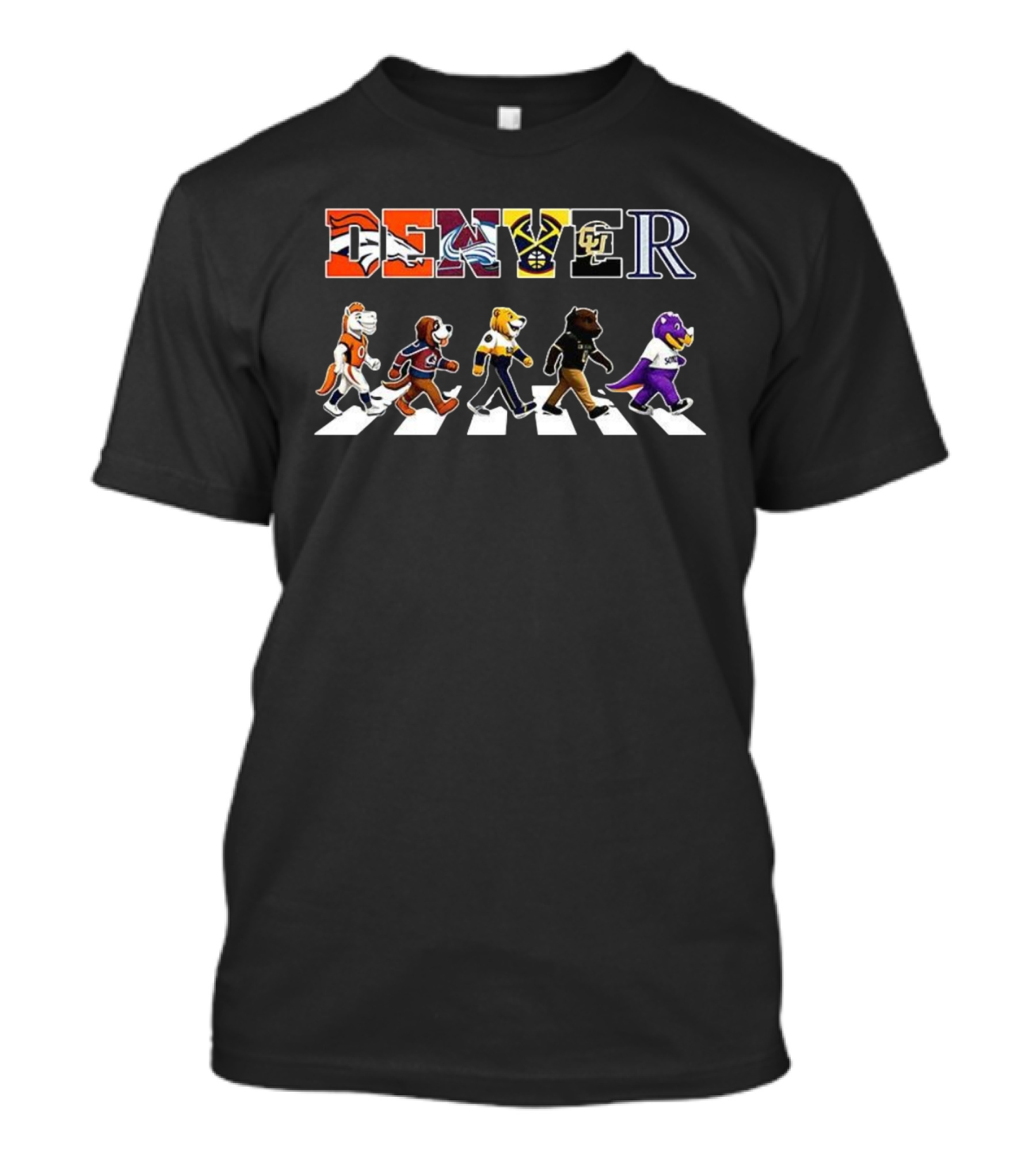 Denver Sports Teams Mascot Crosswalk Broncos Avalanche Nuggets Rockies Buffs T-Shirt