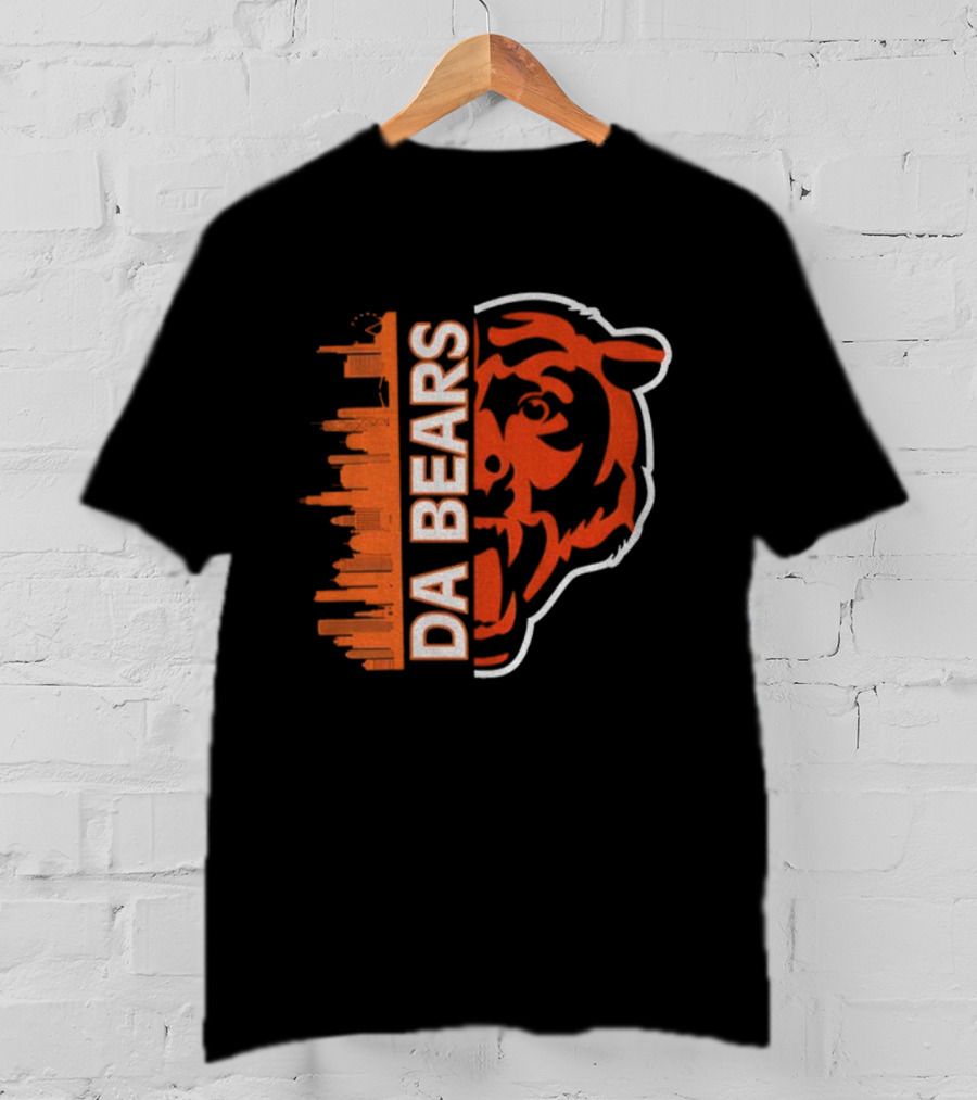 Da Bears Chicago Football City Skyline Bear Head T-Shirt