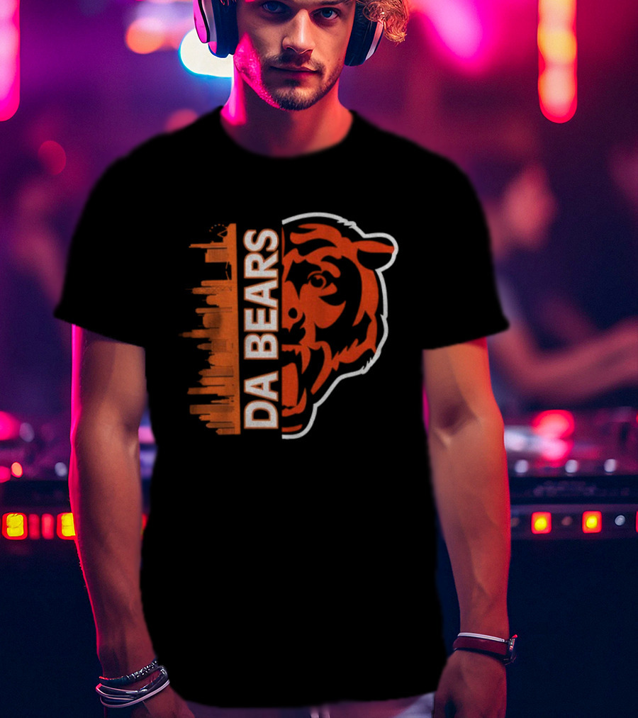 Da Bears Chicago Football City Skyline Bear Head T-Shirt