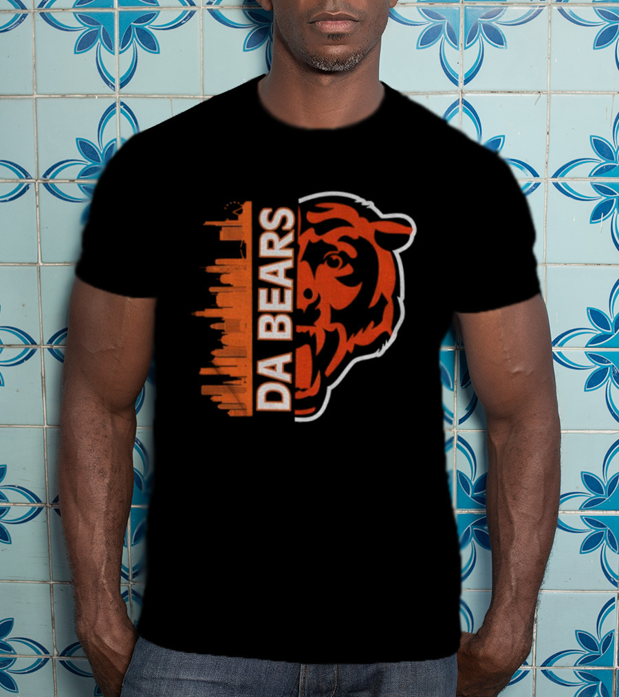 Da Bears Chicago Football City Skyline Bear Head T-Shirt