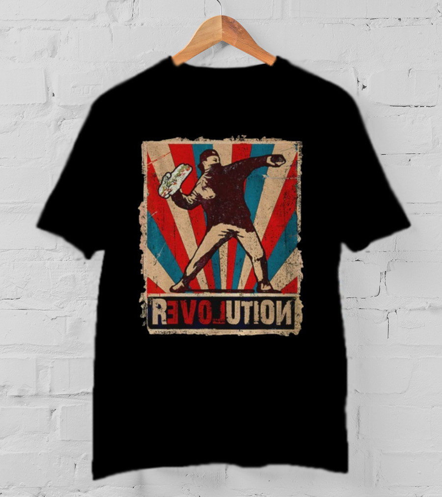Sandwich Guy Revolution Retro Throwing Graphic T-Shirt