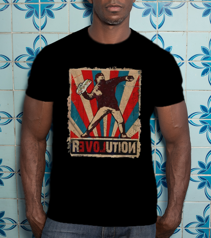Sandwich Guy Revolution Retro Throwing Graphic T-Shirt