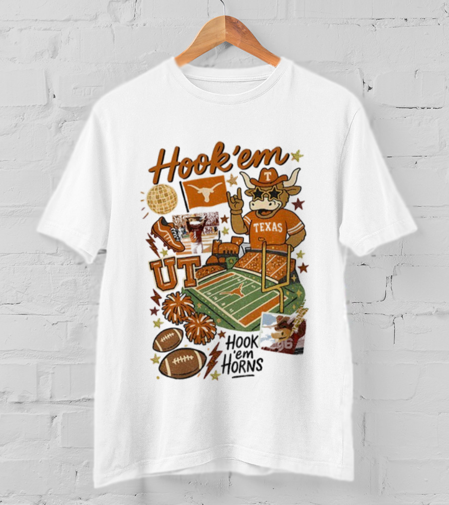Hook 'Em Texas Longhorns Football Mascot UT Vintage NFL T-Shirt