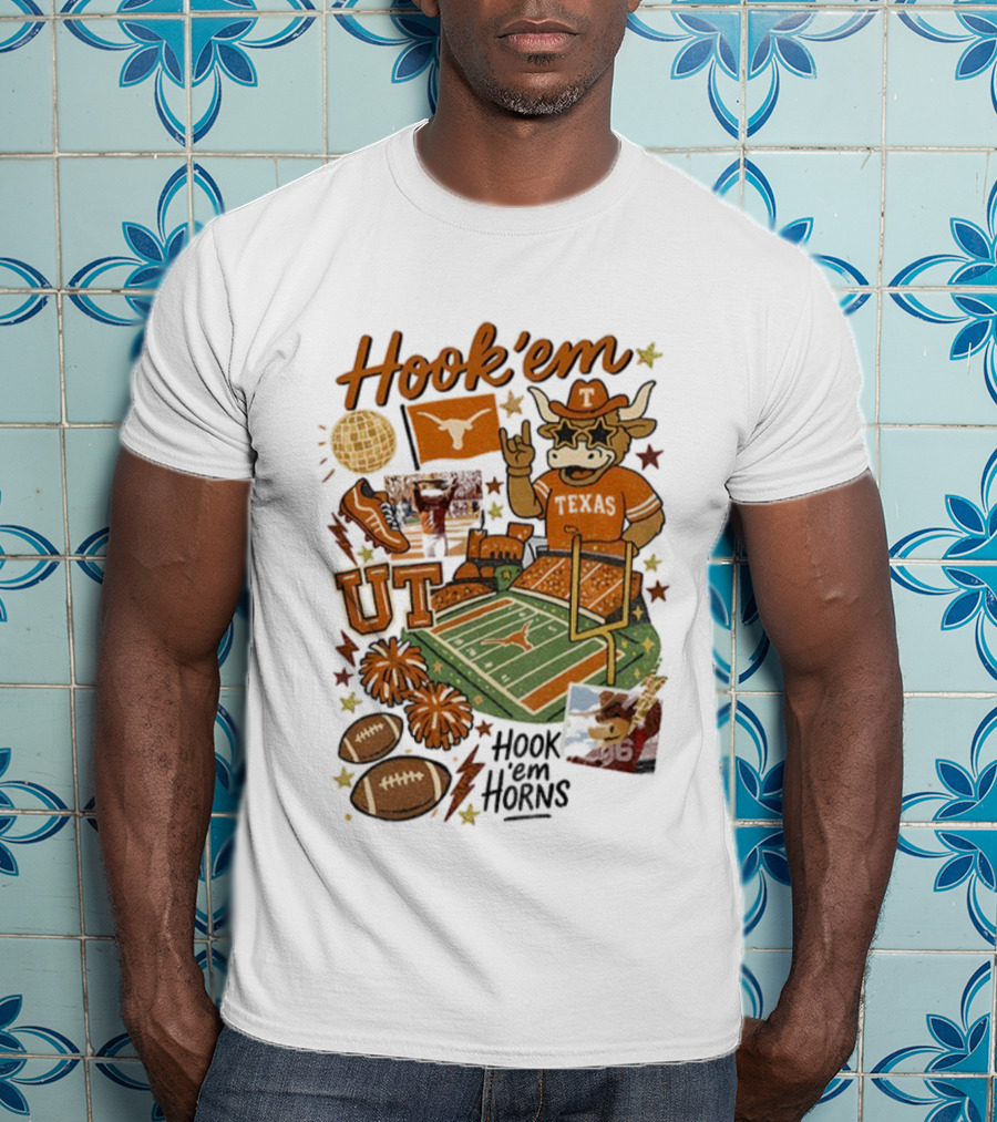 Hook 'Em Texas Longhorns Football Mascot UT Vintage NFL T-Shirt