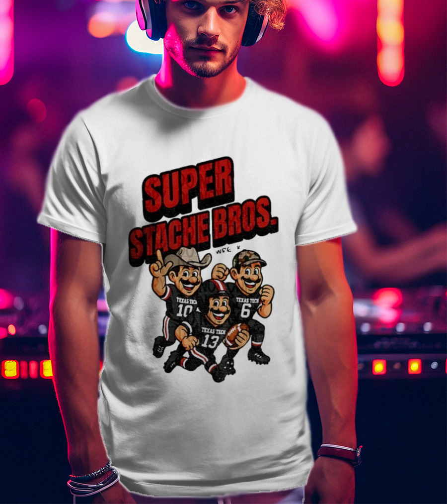 Texas Tech Red Raiders Super Stache Bros Cartoon Football Game Day T-Shirt