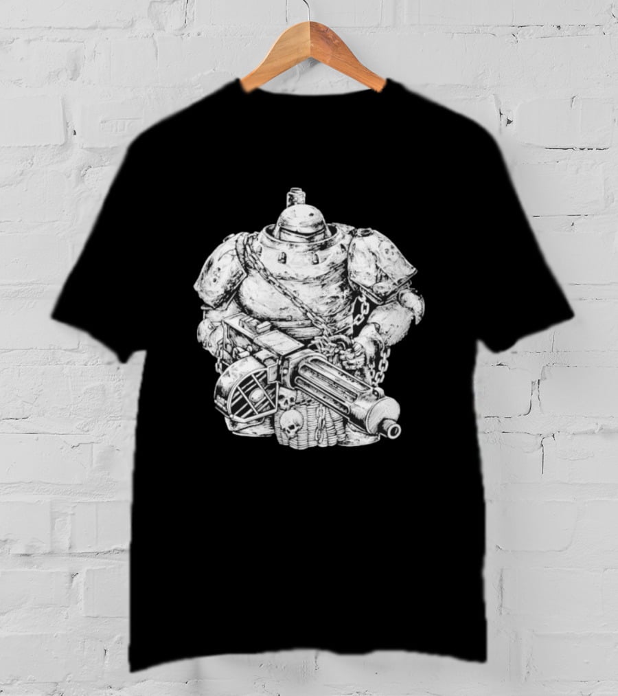 Armored Infantry Mechanical Warrior Skull Cannon Chains T-Shirt