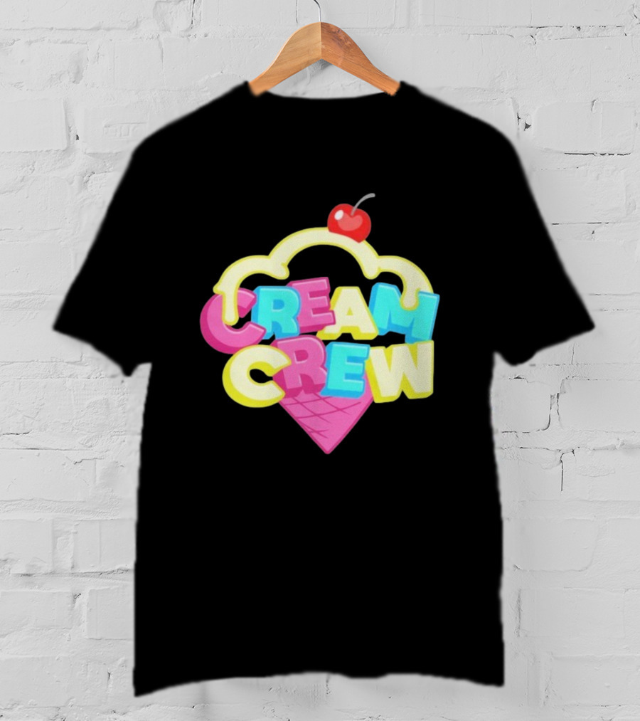 CREAM CREW Ice Cream Cone Cherry Top Colorful Text T-Shirt