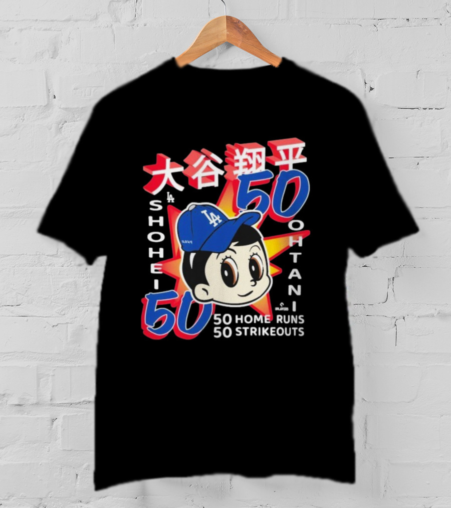 Shohei Ohtani 50 Home Runs 50 Strikeouts Los Angeles Dodgers Cartoon Baseball Hat T-Shirt
