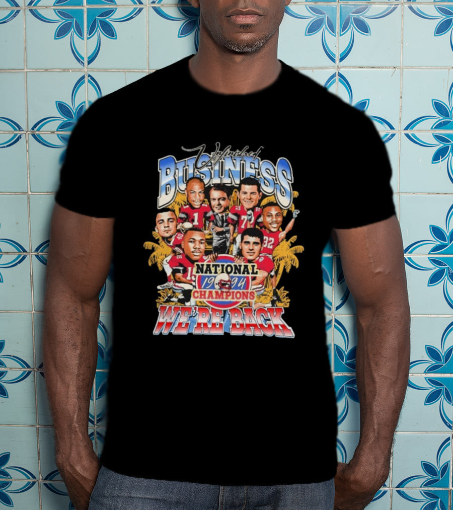 Unfinished Business We're Back National Champions 1994 Cartoon Football Team Players Palm Trees T-Shirt