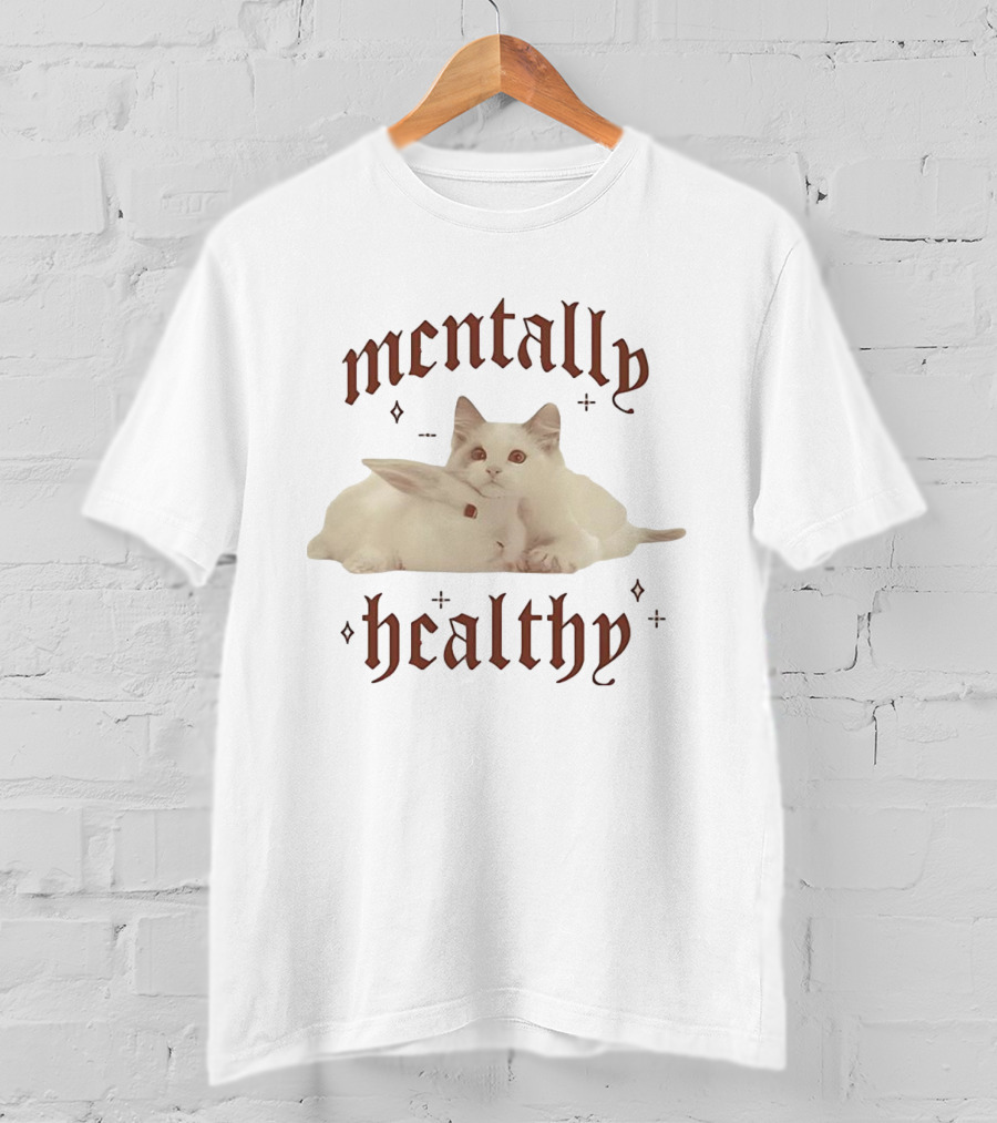 Mentally Healthy Cats And Rabbits Vintage Style Cute Animal Theme T-Shirt