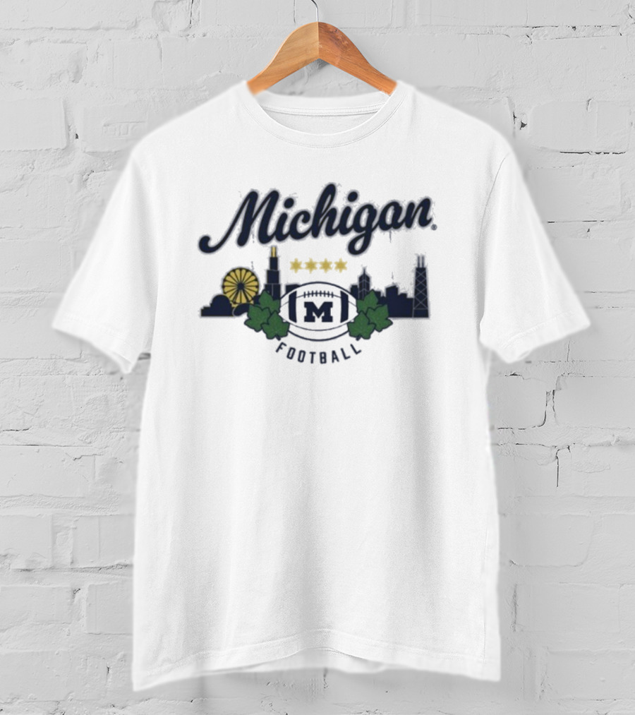 Michigan Skyline Chicago Ferris Wheel Leaves Football Stars T-Shirt