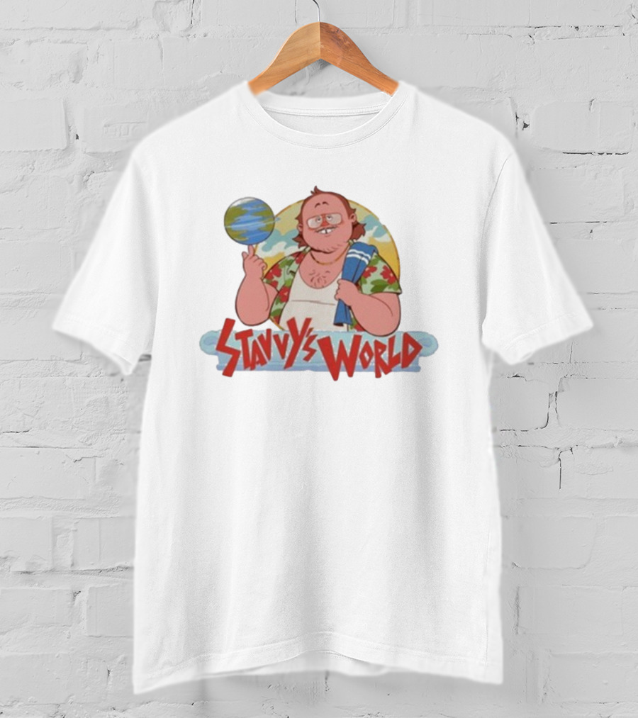 Stavvy's World Cartoon Style Adventure Stavros Halkias Comedic Character With Globe T-Shirt