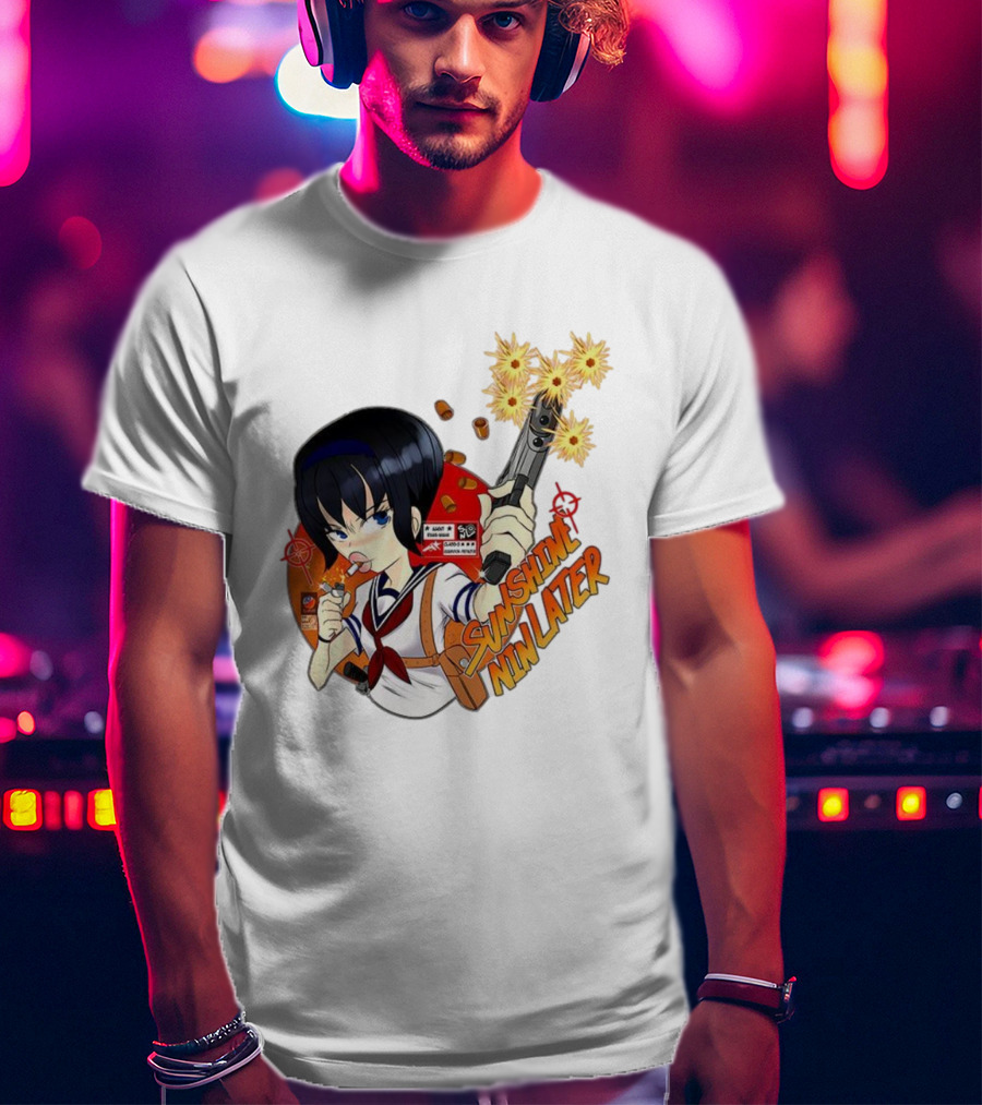 Sunshine Nin Later Anime Character Smoking Gun Action Scene T-Shirt