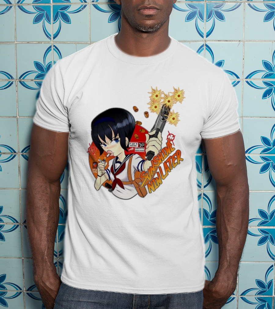 Sunshine Nin Later Anime Character Smoking Gun Action Scene T-Shirt