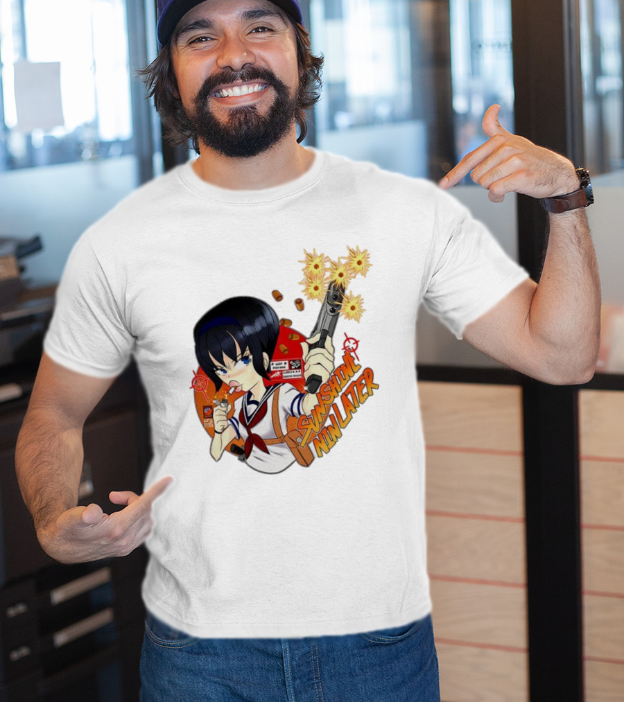 Sunshine Nin Later Anime Character Smoking Gun Action Scene T-Shirt