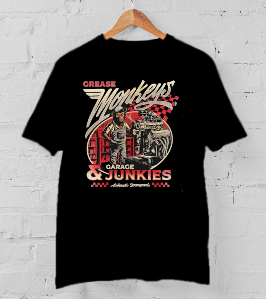 Grease Monkey Garage Junkies Authentic Squarepants Mechanics Engine Repair T-Shirt