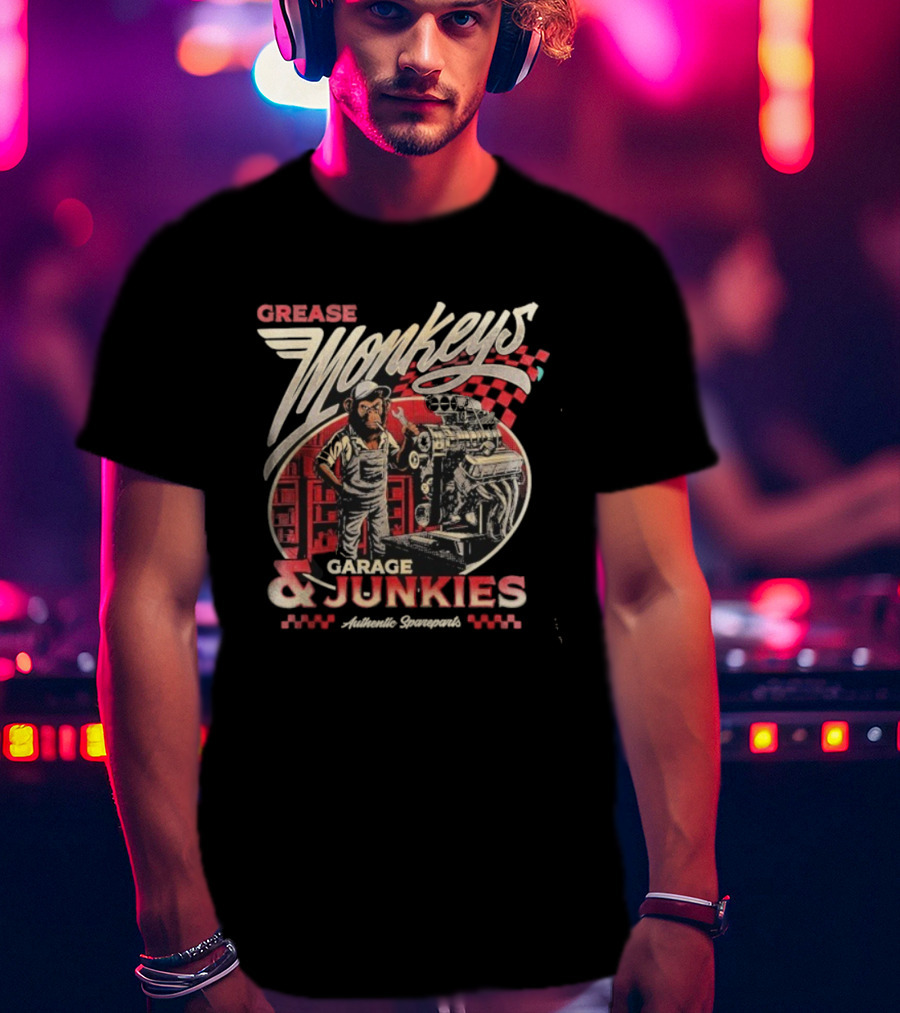 Grease Monkey Garage Junkies Authentic Squarepants Mechanics Engine Repair T-Shirt